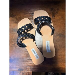 Steve Madden Black Chunky Chain Double Strap Slide Sandals sz 6.5